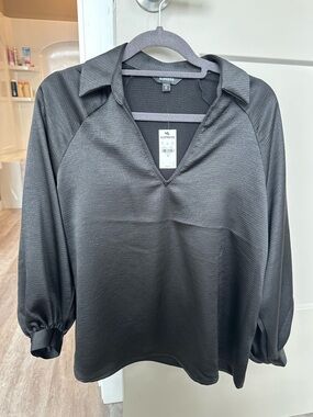 Express Black V-Neck Collared Pullover Blouse